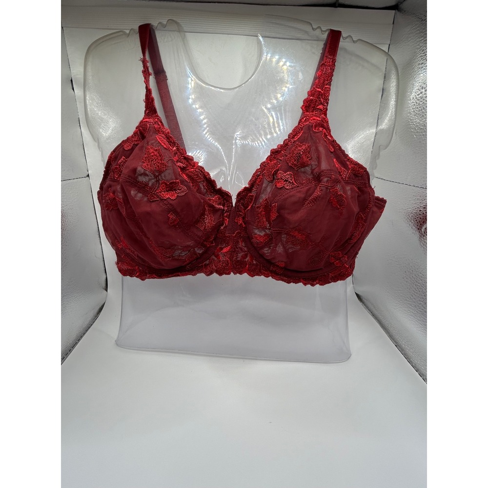 Cabernet Couture Burgundy Floral‎ Embroidered Mesh Underwire Bra 34D 50501 / 34D